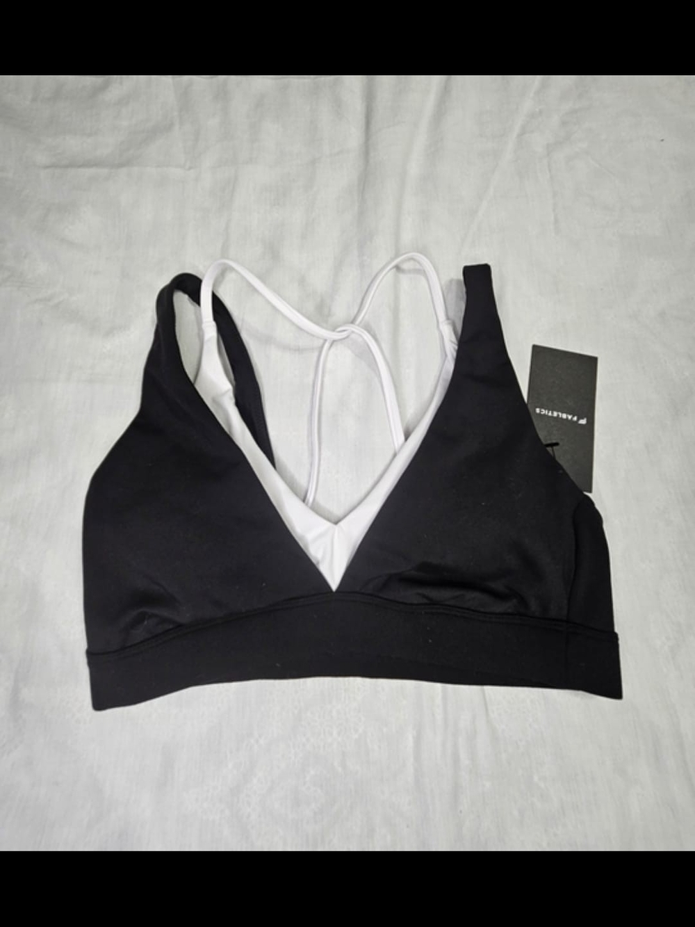 Fabletics Black and White Strappy Sports Bralette